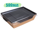 Картонный салатник 500мл с пластиковой крышкой "Черный"