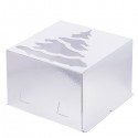 Коробка для торта с окном ёлка 300/300/190мм серебро